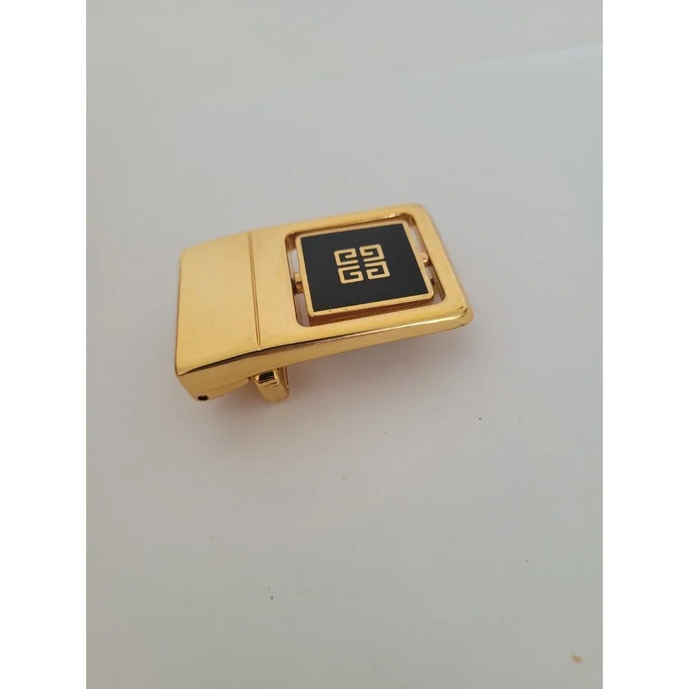 Givenchy Vintage Belt Buckle Gold Black Tone Logo Slim 1